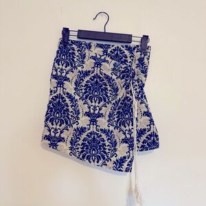 Floral Blue and White Tassel Skort